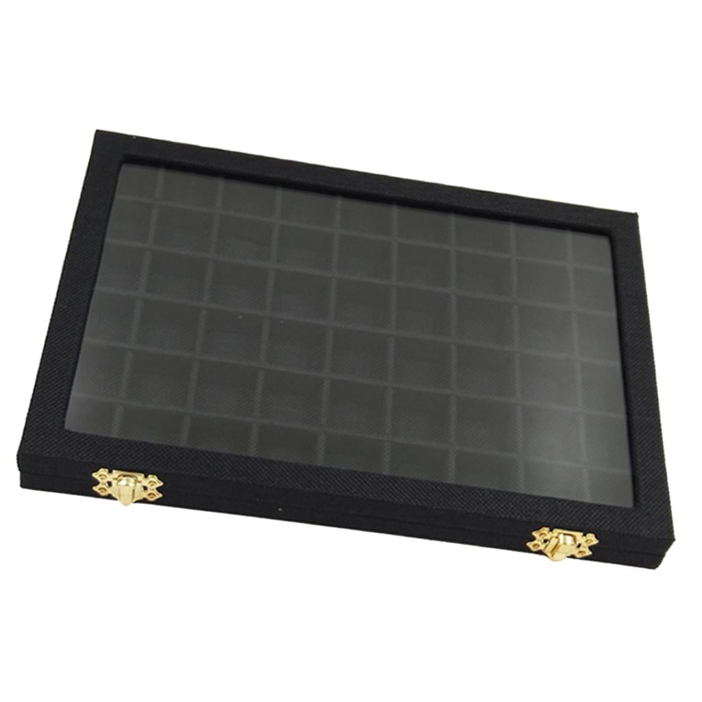 54 Grids Jewelry Tray Case Velvet Display Box Holder Storage Organizer - Black