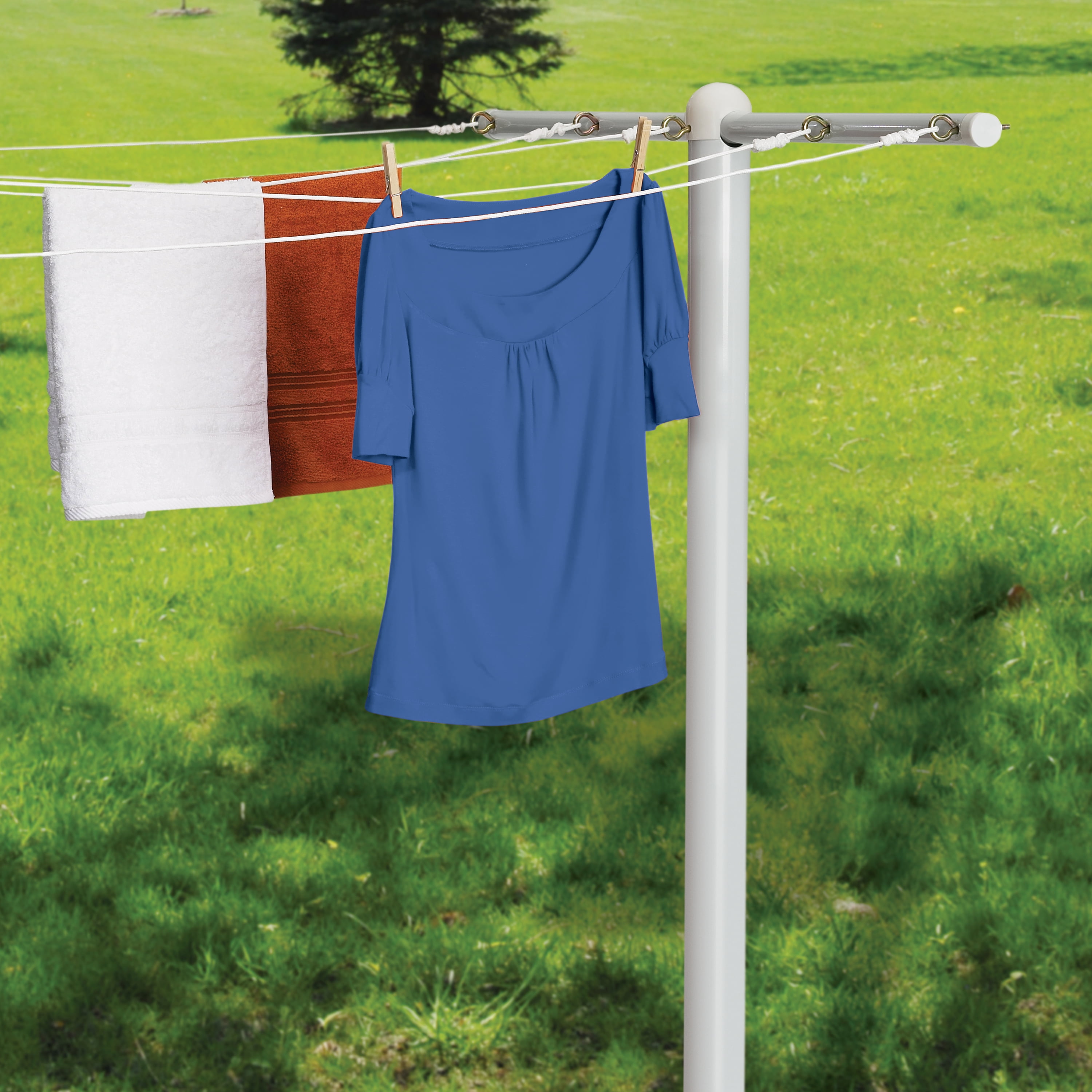 Honey-Can-Do Steel T-Post for 5-Line In-Ground Outdoor Clothes Drying, White  