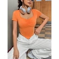 thumbnail image 6 of Liacowi Women's Orange Short Sleeve Irregular Hem Slim Cropped Tops Fashion Going Out Tops, 6 of 8