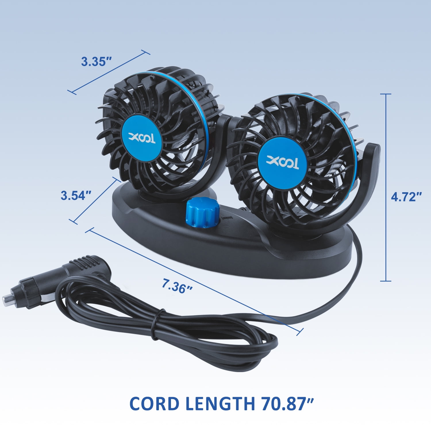 Car Fan for Dashboard, 2 Speeds 360°Rotatable Car Fan , Dual Head Car Cooling Fan with Cigarette Lighter for Vehicles SUV RV