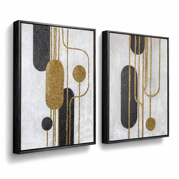 Artiluxy Black and Gold Abstract Canvas Wall Art Set of 2, Modern 18x24 in Ready to Hang Prints