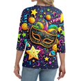 thumbnail image 5 of Mardi Gras Shirts for Women Glitter Mask Print V Neck Tops Carnival 3/4 Sleeve Novelty Blouse Yellow M, 5 of 5