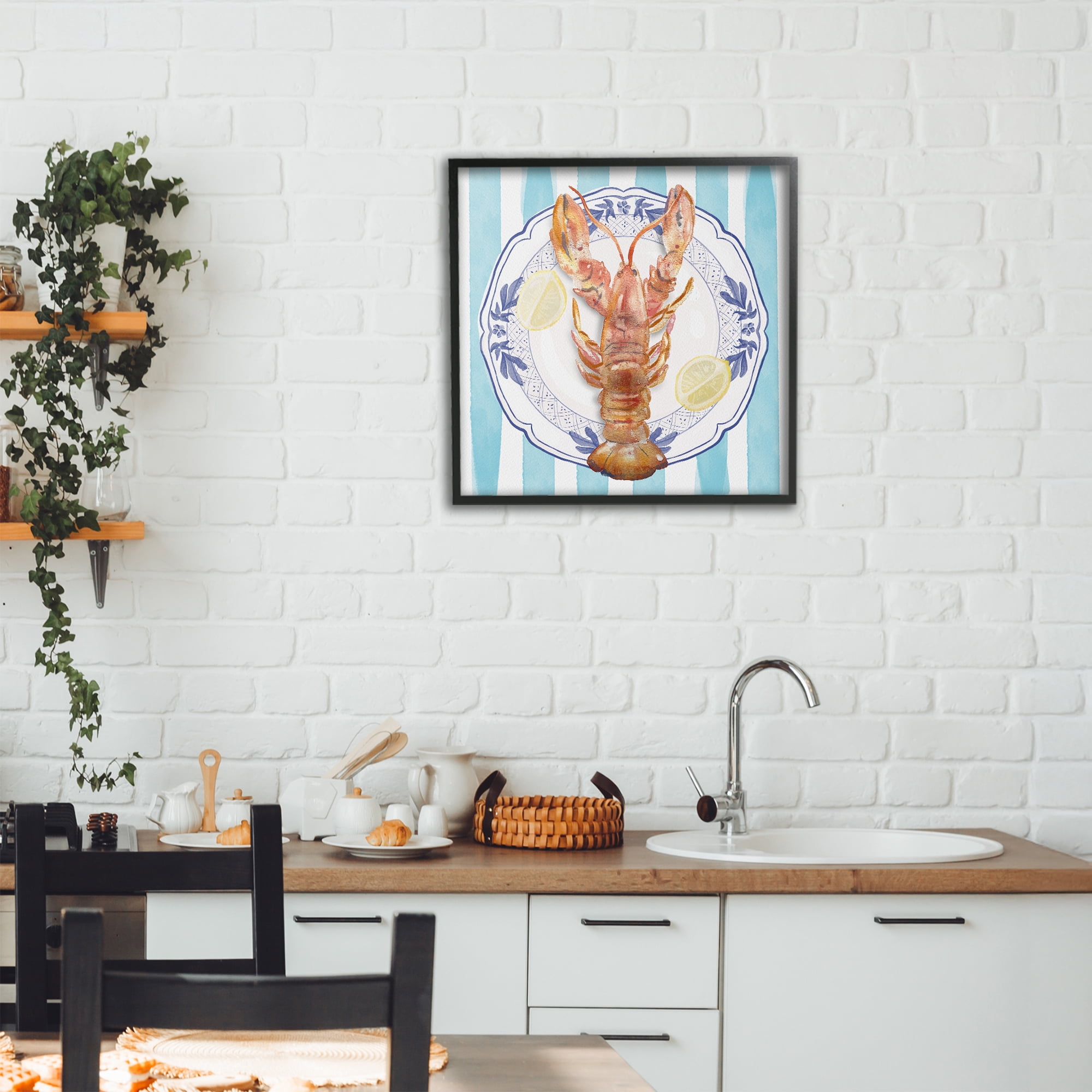 Stupell Industries Lobster Seafood Plate Black Framed Giclee Art, design by Christie Adams