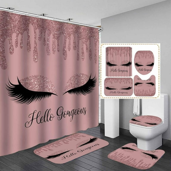 4PCS African American Shower Curtain Set, Black Shower Curtain, Black Girl Magic Afro Girl Black Pride Melanin Queen Black Women Bathroom Decor, Non-slip Bath Mat Inspirational Gifts for Women