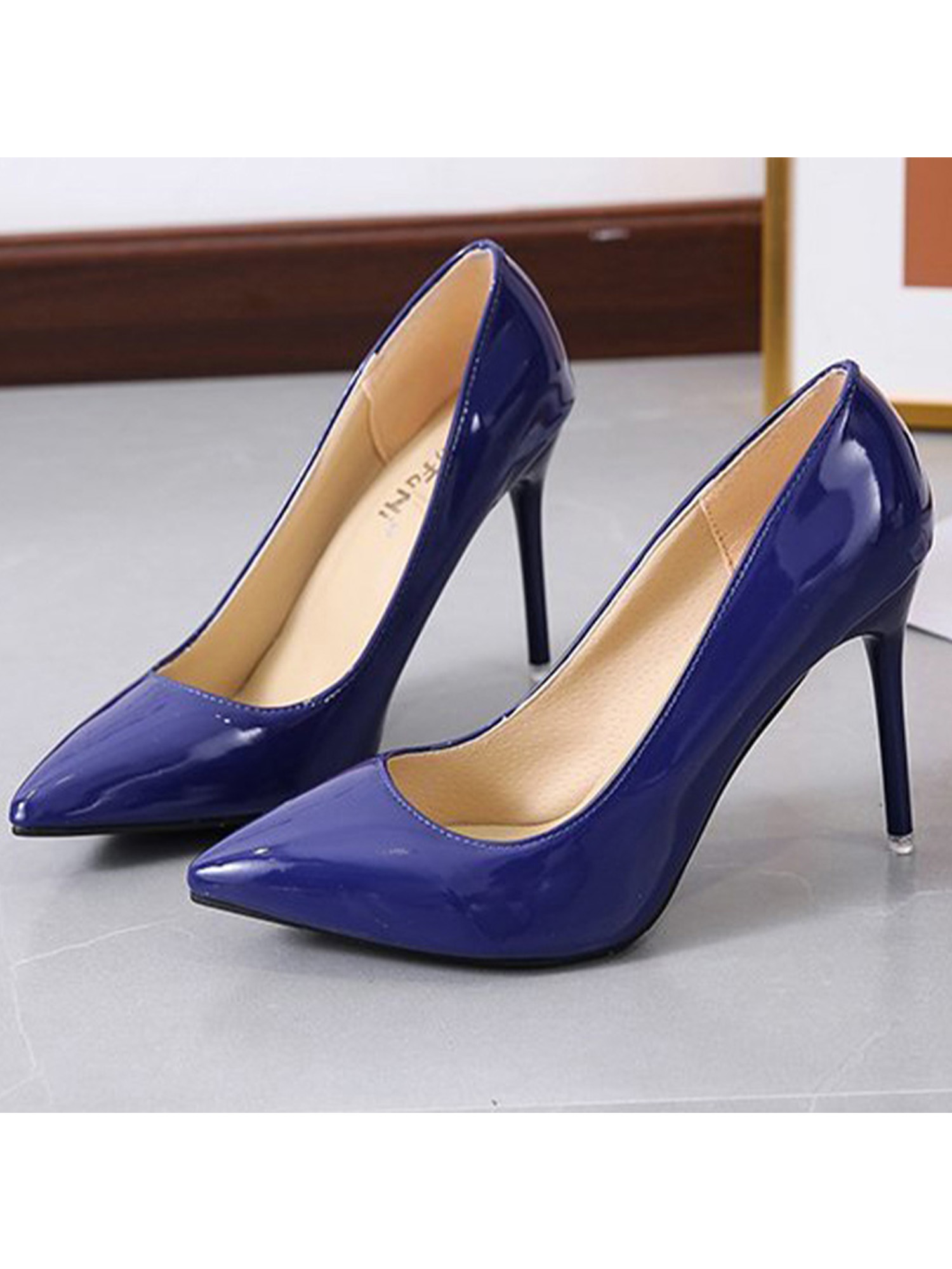 High Heels for Women Closed Toe Stillettos Heel Dress Shoes Blue 7 ...