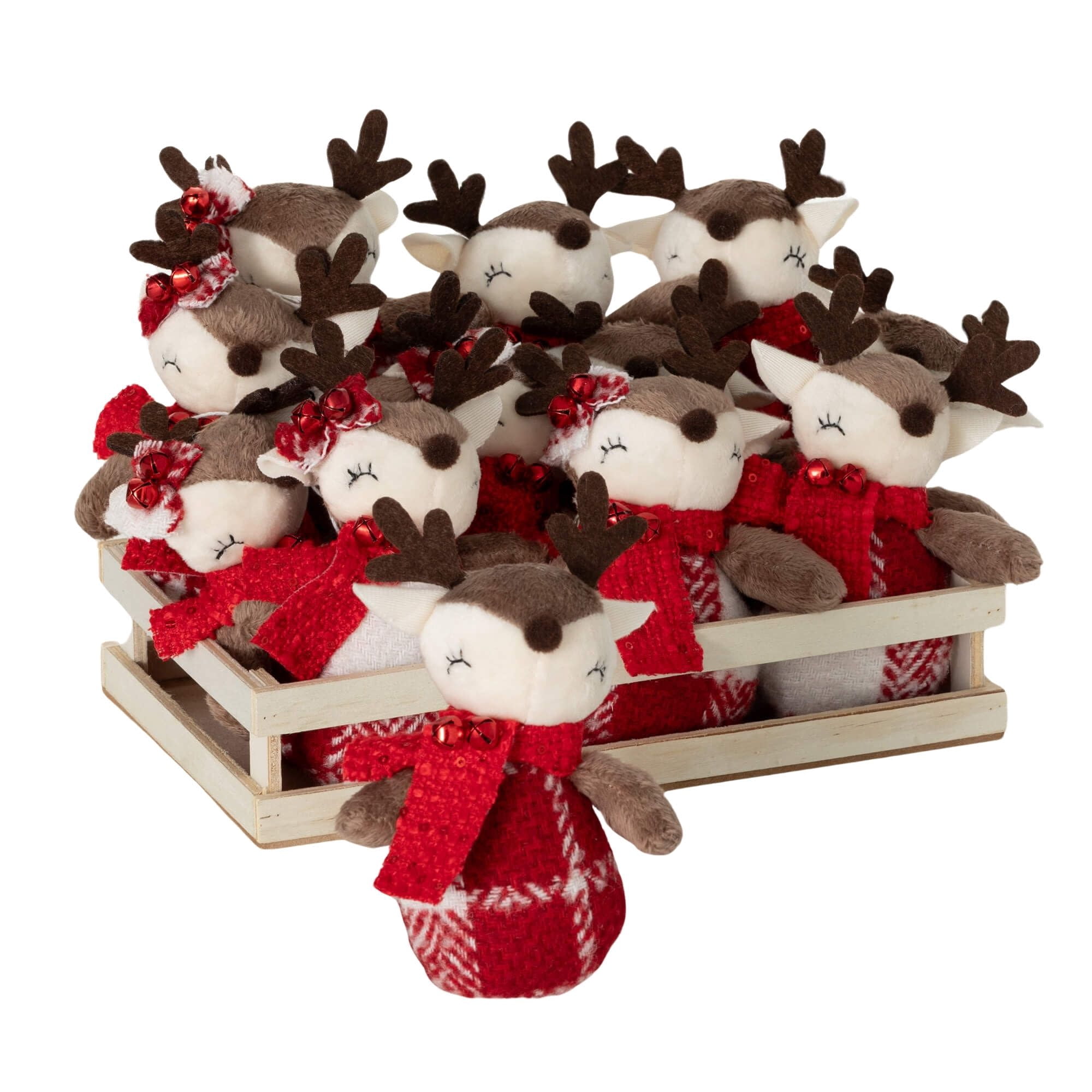 6"H Sullivans Plaid Reindeer Crate Christmas Ornaments Set of 12, Multicolor
