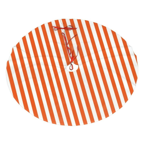 Orange And White Striped Tree Skirt Christmas Printed Xmas Holiday Decorations Indoor Outdoor 48"