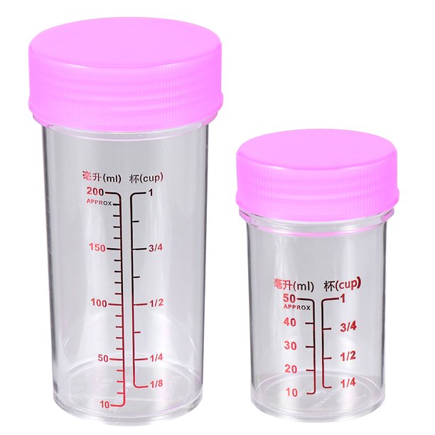 EeaseMX Juego de 2 tazas medidoras transparentes de plástico con tapas herméticas para laboratorio (rojo)