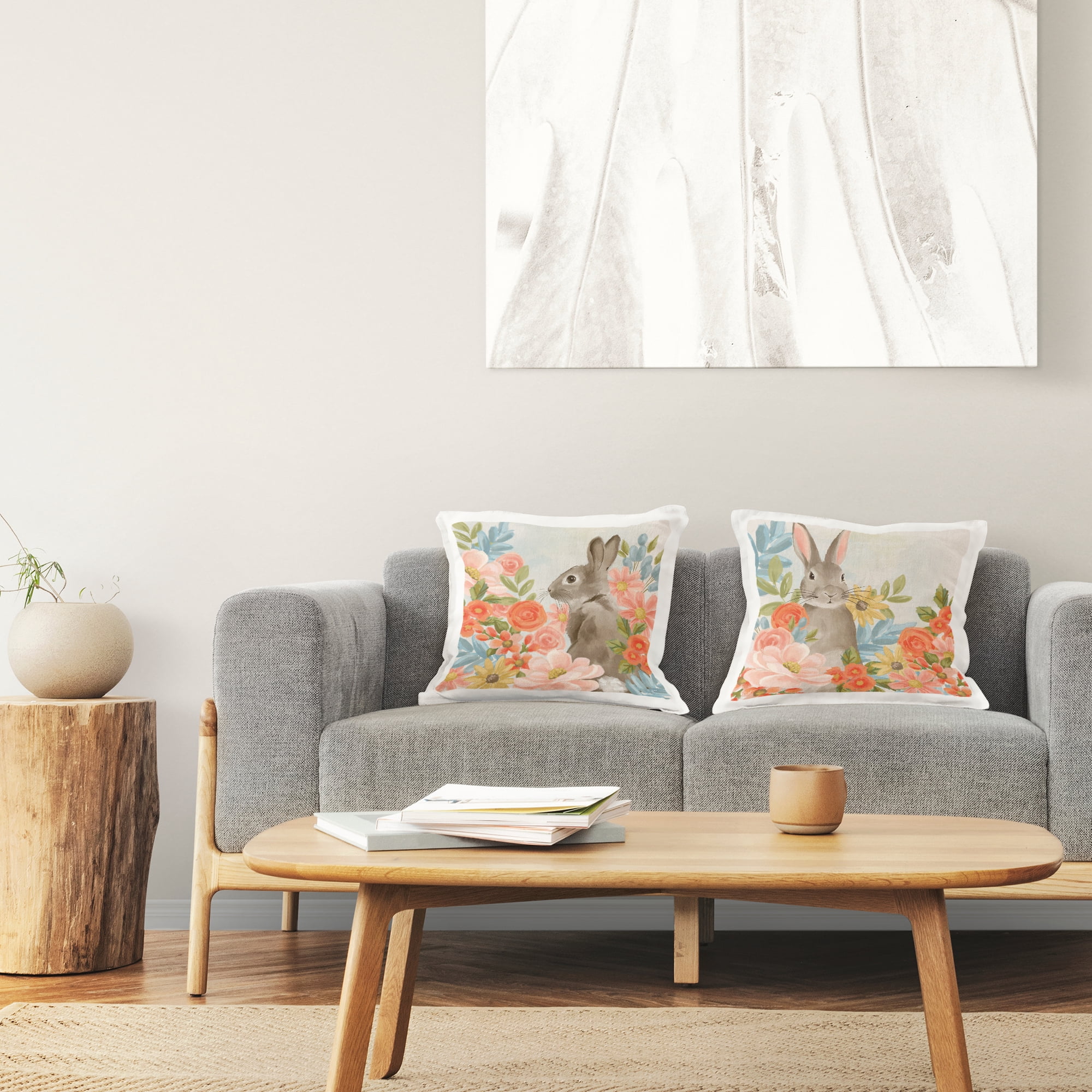 Stupell Industries Bright Bunny Blooms 2 Piece Decorative Printed Throw Pillow Set, design by Cat Thurman Designs