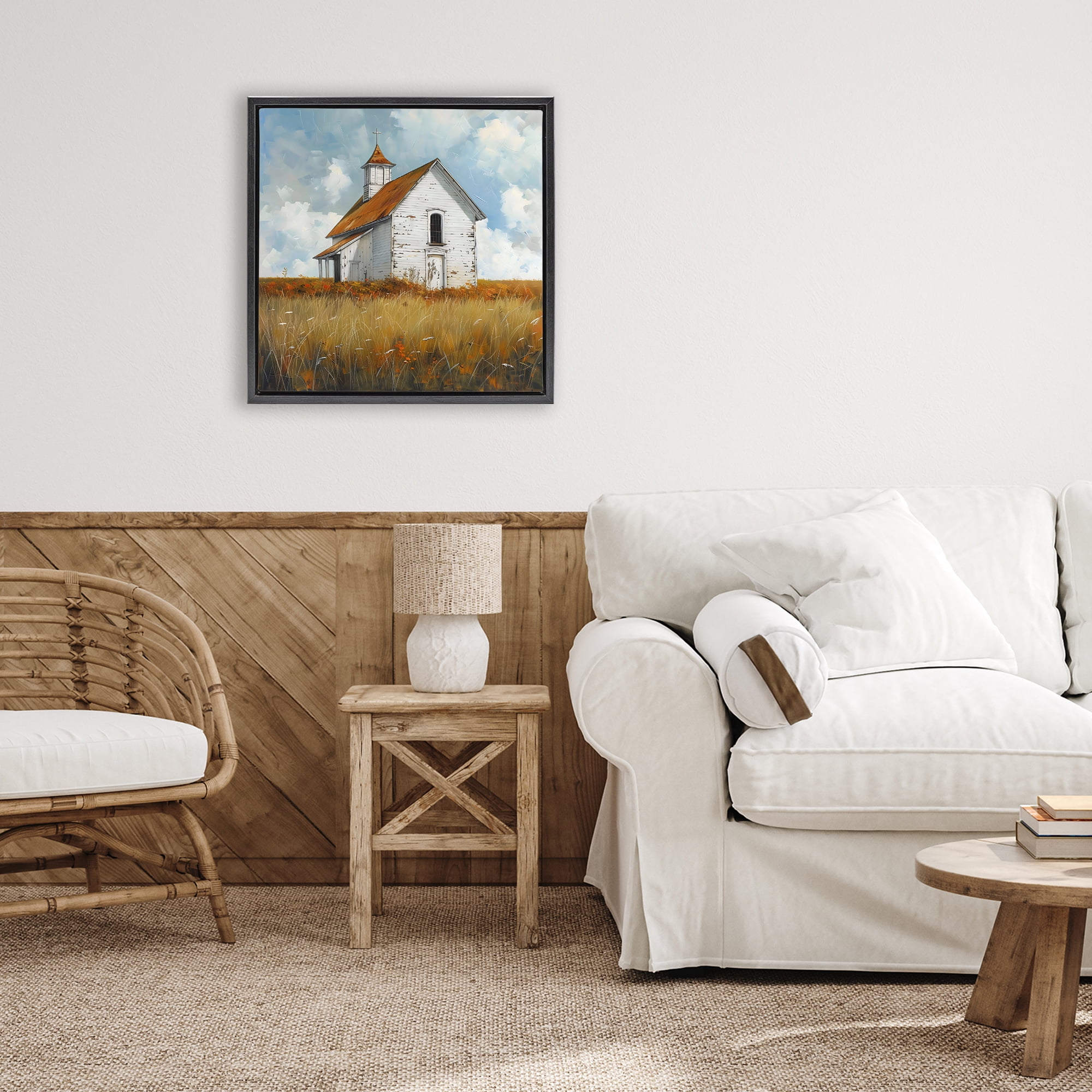 Stupell Industries Rustic Church in Field Black Framed Floater Canvas Wall Art, design by Creative Studio