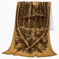thumbnail image 2 of Rustic Log Cabin Antlers Pinecone, Peaceful Mountain Lake Scene, Warm Flannel Blanket for Cabin and Lodge with Detailed Artwork, Outdoor Lovers Christmas Gift, Festive Home Decor, 2 of 9