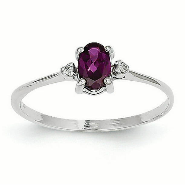 Ring Birthstone 14K White Gold 2 MM Diamond and Rhodolite June