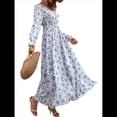 thumbnail image 3 of Vestido Informal de Otoño con Estampado Floral, Escote en V y Corte A para Mujer, Larga, Estilo M, 3 of 9