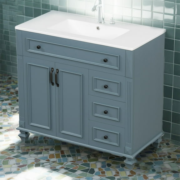 YIYADO Floor-standing washbasin, bathroom cabinet combination with flip-up drawers, balcony washbasin basin, Blue
