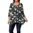thumbnail image 5 of WTOBBY Women's Curve Floral Hollow Neck Blouse 3/4 Sleeve Chiffon Plus Size Top with Elegant Ruffle Detail Casual Wear,Navy XL, 5 of 5