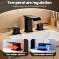 thumbnail image 5 of 8 in. Waterfall Widespread 2-Handle Bathroom Faucet, Matte Black with Splash-Free Curved Spout, Pop-Up Drain & 3-Hole Sink Installation, 5 of 11