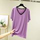 thumbnail image 1 of Pijama de manga corta para mujer, moda, talla grande, cuello en V, color liso, encaje, cuello en V, camiseta de manga corta, abrigo para casa, blusa de poliéster para mujer, 1 of 3