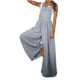 thumbnail image 2 of Wycnly Womens Jumpsuits Summer Casual Loose Wide Leg Vintage Stretchy Denim Strap Long Jumpsuits Overalls Trendy Solid Square Neck Sleeveless Maxi Rompers for Women, 2 of 5