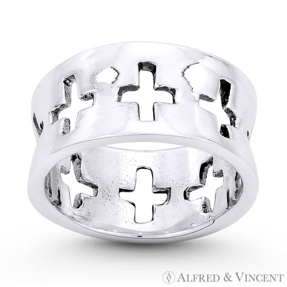 Eternity Latin Cross Cutout 9mm Wide Band in Oxidized .925 Sterling Silver