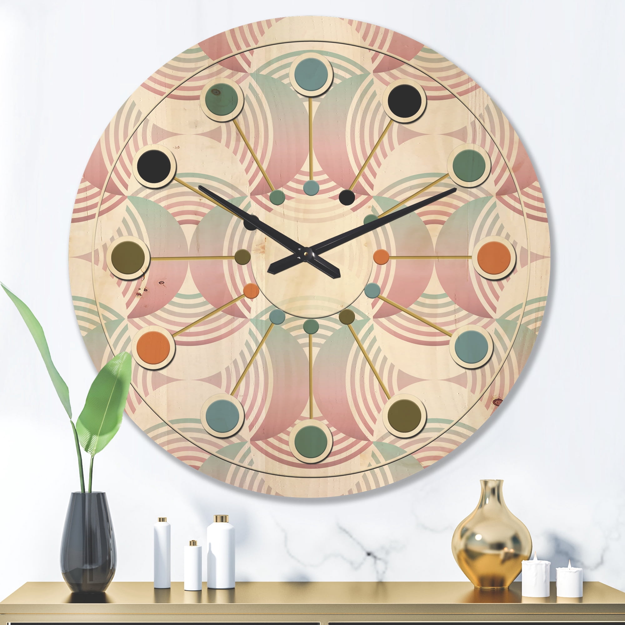Designart 'Geometrical Abstract Retro Pattern I' Mid-Century Modern Wood Wall Clock