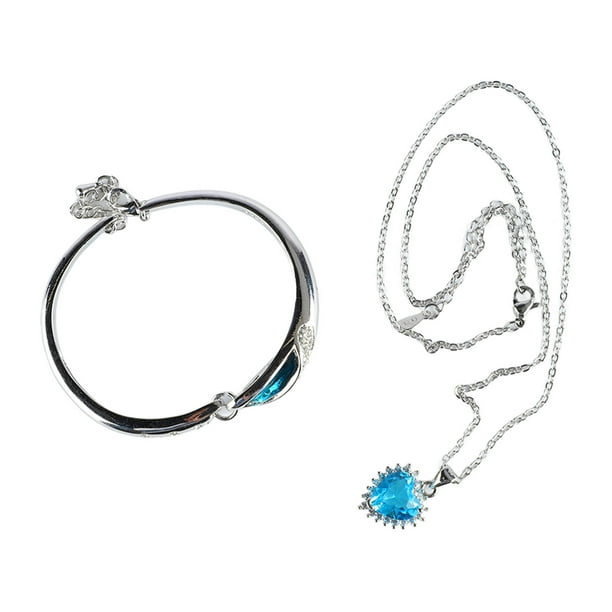 Conjunto de pulsera y collar con diamantes de imitación azules para mujer, pulsera de platino de imitación galvanizada a la moda, joyería
