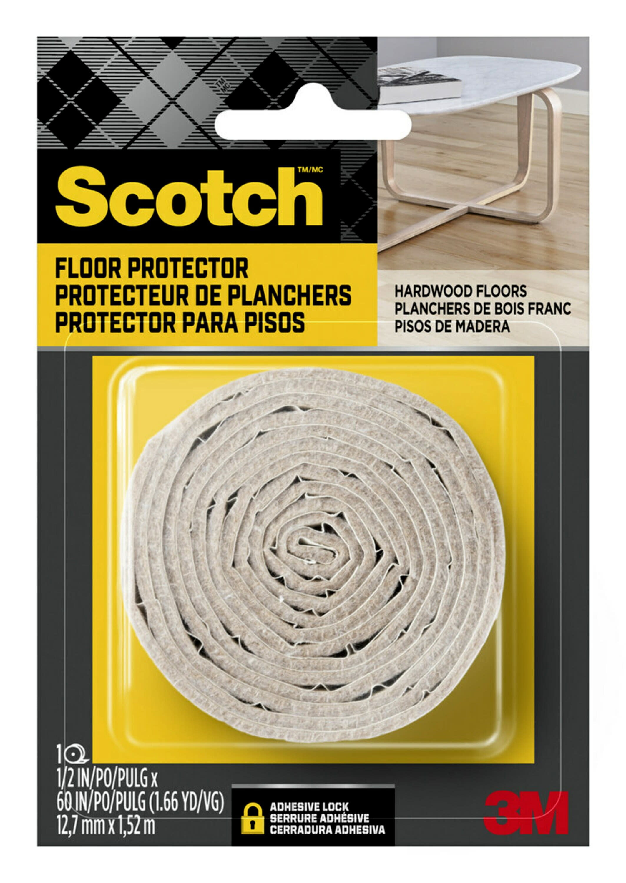 Scotch Easy Cut Felt Roll, Protects Hardwood and Tile Floors, 1/2" x 60", Beige, 1 Roll