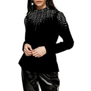 Topshop Womens Velvet Embellished Top, Black, Size 6 US