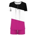 thumbnail image 6 of cfhntfmh Womens 2 Piece Pajama Sets Short Sleeve Fashion Color Block Pleated Buttons Tunic Shirts Casual Shorts Sleepwear Sets, 6 of 7