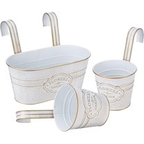 3Pcs Metal Hanging Flower Pots,Bexikou Iron Hanging Plant Pots, Vintage Planter Bucket,Galvanized Hanging Plant Holder with Detachable Hooks for Fence Balcony Garden Home Decoration
