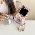 thumbnail image 2 of Pretty Case for Samsung Galaxy Z Flip 6 (2024),Cute Beautiful Bow Pattern Design Phone Protective Cover with Pearl Wrist Chain for Girls Women (with Chain), 2 of 12