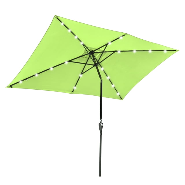 Yescom Parasol Rectangulaire d'Extérieur 10 X 6,5 Pi à DEL Solaires avec Manivelle Inclinable pour Table, Marché, Cour, Terrasse, Piscine, Fête, Vert