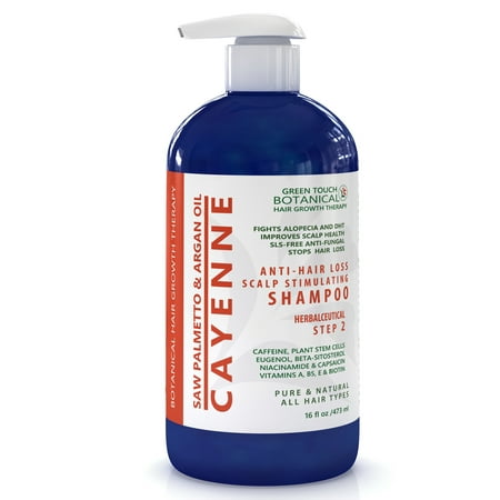 Hair Growth Botanical Therapy STEP 2: Organic Anti Hair Loss Shampoo CAYENNE/Saw Palmetto & Argan Oil 16 Fl
