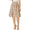 thumbnail image 5 of INSPIRE CHIC Women's Skirts Knee Length Elastic Waist A-Line Flowy Tiered Ruffle Floral Skirt S Multicolor, 5 of 7