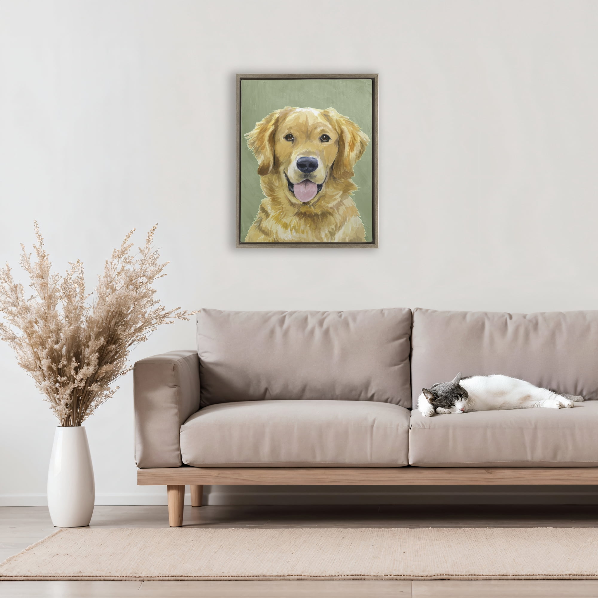 Stupell Industries Smiling Golden Retriever Portrait Brown Framed Floater Canvas Wall Art, design by Lil' Rue