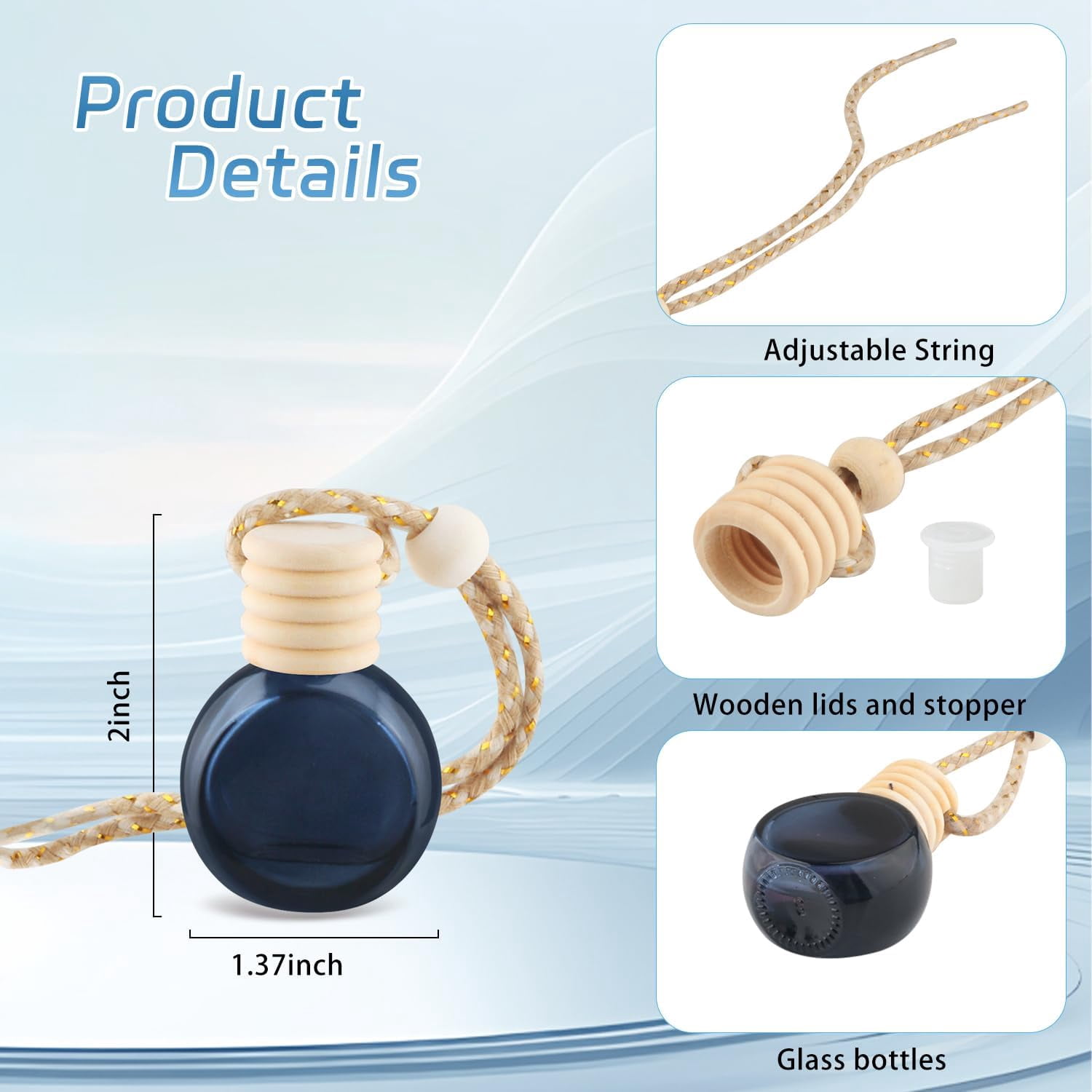 24-piece black car hanging air freshener empty bottle perfume bottle pendant perfume bottle for essential oil aromatherapy car interior or decoration (flat-black)