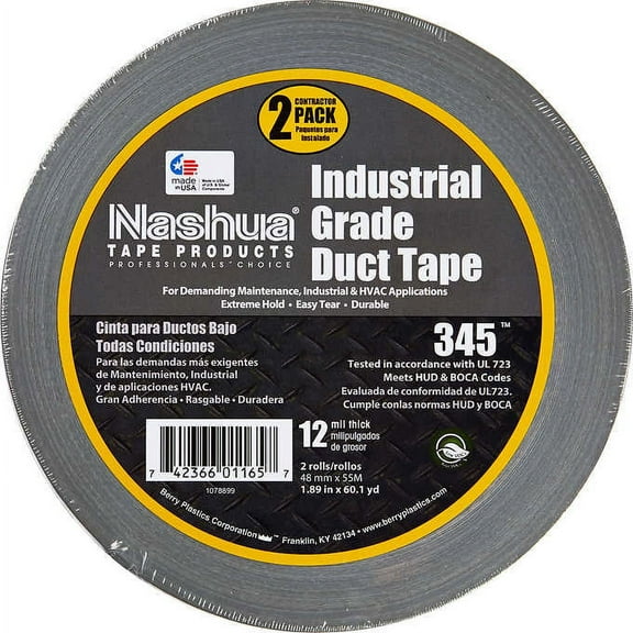 Nashua Industrial Grade Duct Tape Multi-Purpose HVAC All Weather, Silver, 1.89" x 60.1 yards, 11 Mil Thick, PACK OF 2