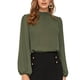 thumbnail image 1 of Blusa con cuello alto Color puro Linterna Manga larga Gasa transpirable Blusa de mujer para el hogar Oficina Compras Viajes OD Verde XL, 1 of 6