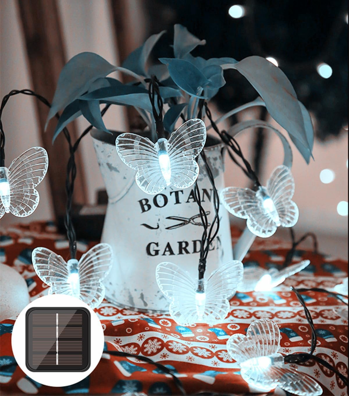 Huiyi LEDButterfly String Lights, 11m 60LED Outdoor Solar Powered String Light 8Mode Indoor for Lighting for Lawn Patio Wedding Party Decor
