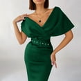thumbnail image 4 of Aayomet Plus Size Dress for Women Women Elegant Dress Solid Color Dress Off Shoulder Dresses Party Club Evening V Neck,Green XXL, 4 of 4