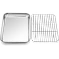 thumbnail image 1 of Toaster Oven Tray and Rack Set,P&P CHEF Stainless Steel Broiler Baking Pan with Cooling Rack, Rectangle 10.5''x8''x1'', Non Toxic & Dishwasher Safe, 1 of 7