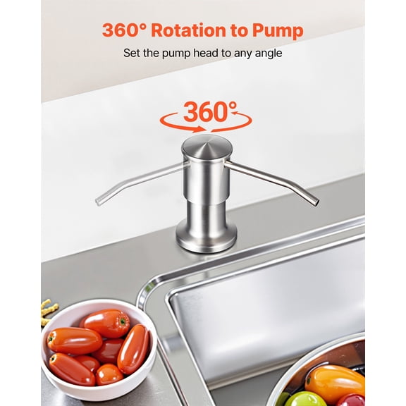 Brushed Nickel Finish Soap Dispenser Pump, 1-Hole Deck Plate for Stainless Steel Kitchen Sinks