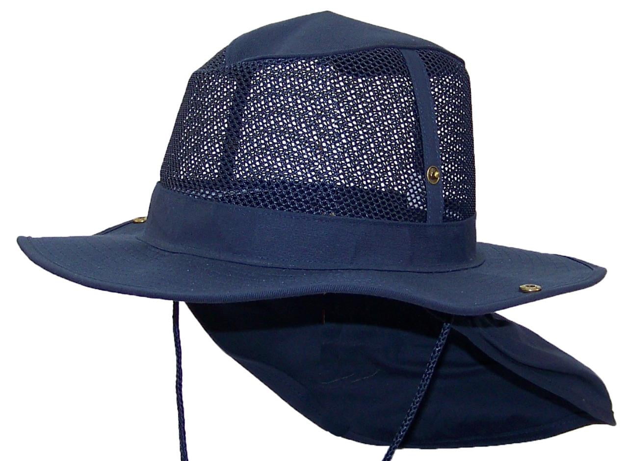 Tropic Hats Summer Wide Brim Mesh Safari/Outback W/Neck Flap & Snap Up Sides 