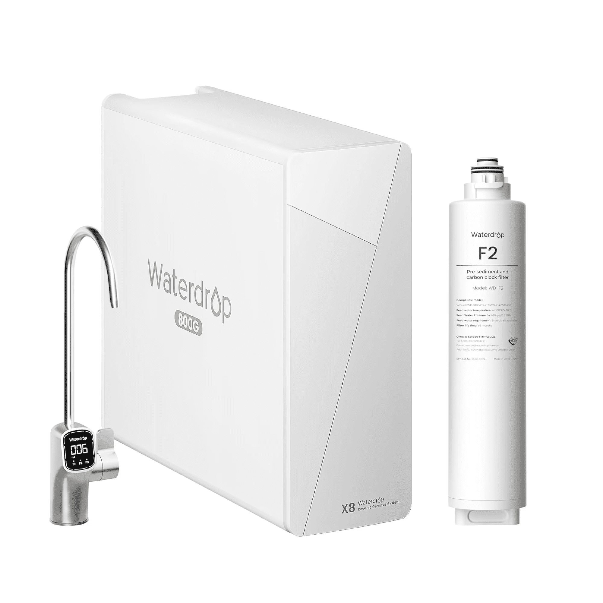 Restored Waterdrop X8 Reverse Osmosis System, 800 GPD Tankless Reverse Osmosis Water Filter, 9-Stage Filtration, 2:1 Pure to Drain, Smart Faucet, Reduce PFAS with F2 Water Filter (Refurbished)