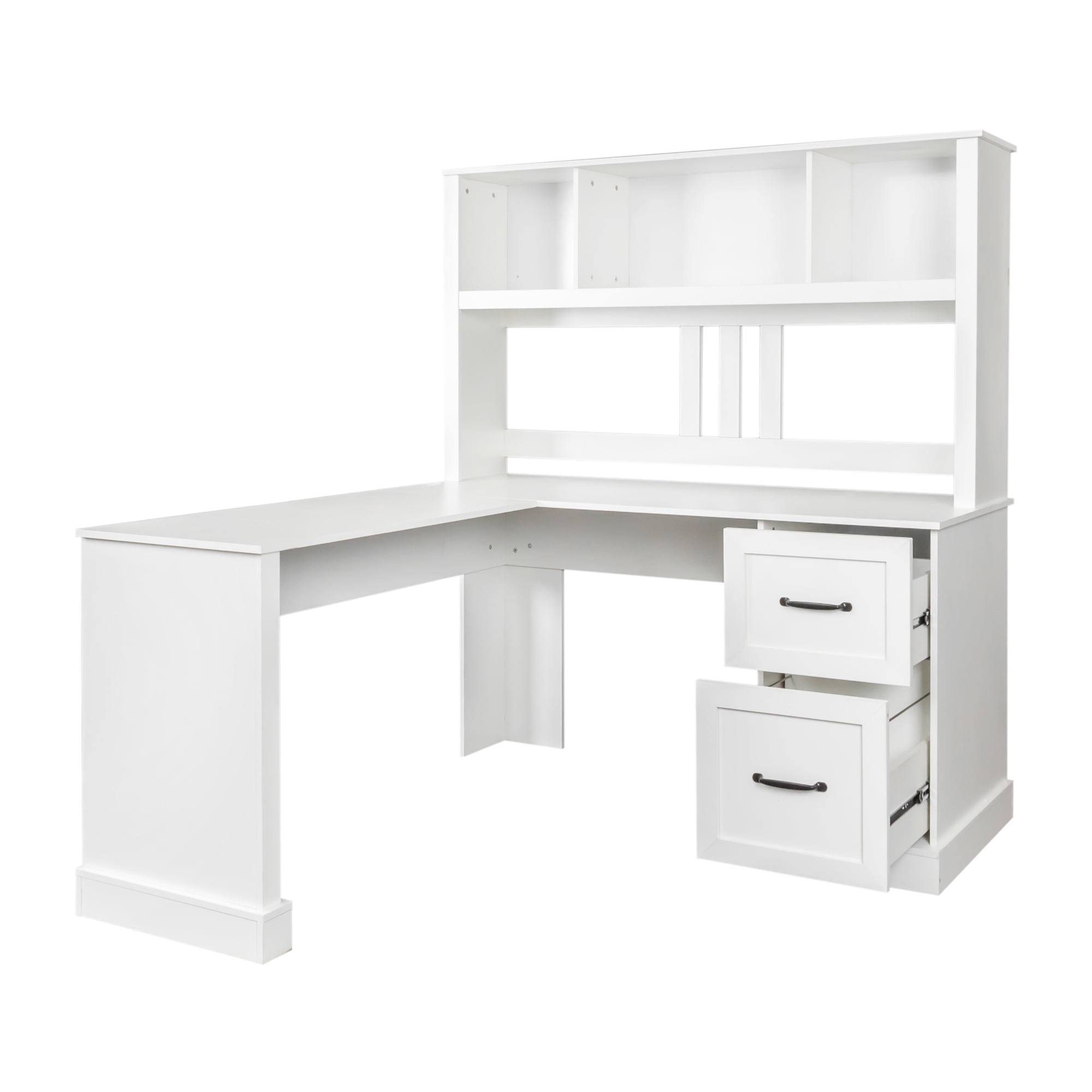Royard Oaktree L Shaped Computer Desk with Hutch Reversible Home Office Desk w/Drawers and Bookshelf