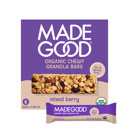MadeGood Mixed Berry Granola Bars, 6 Healthy Snack Bars, 0.85 oz Each