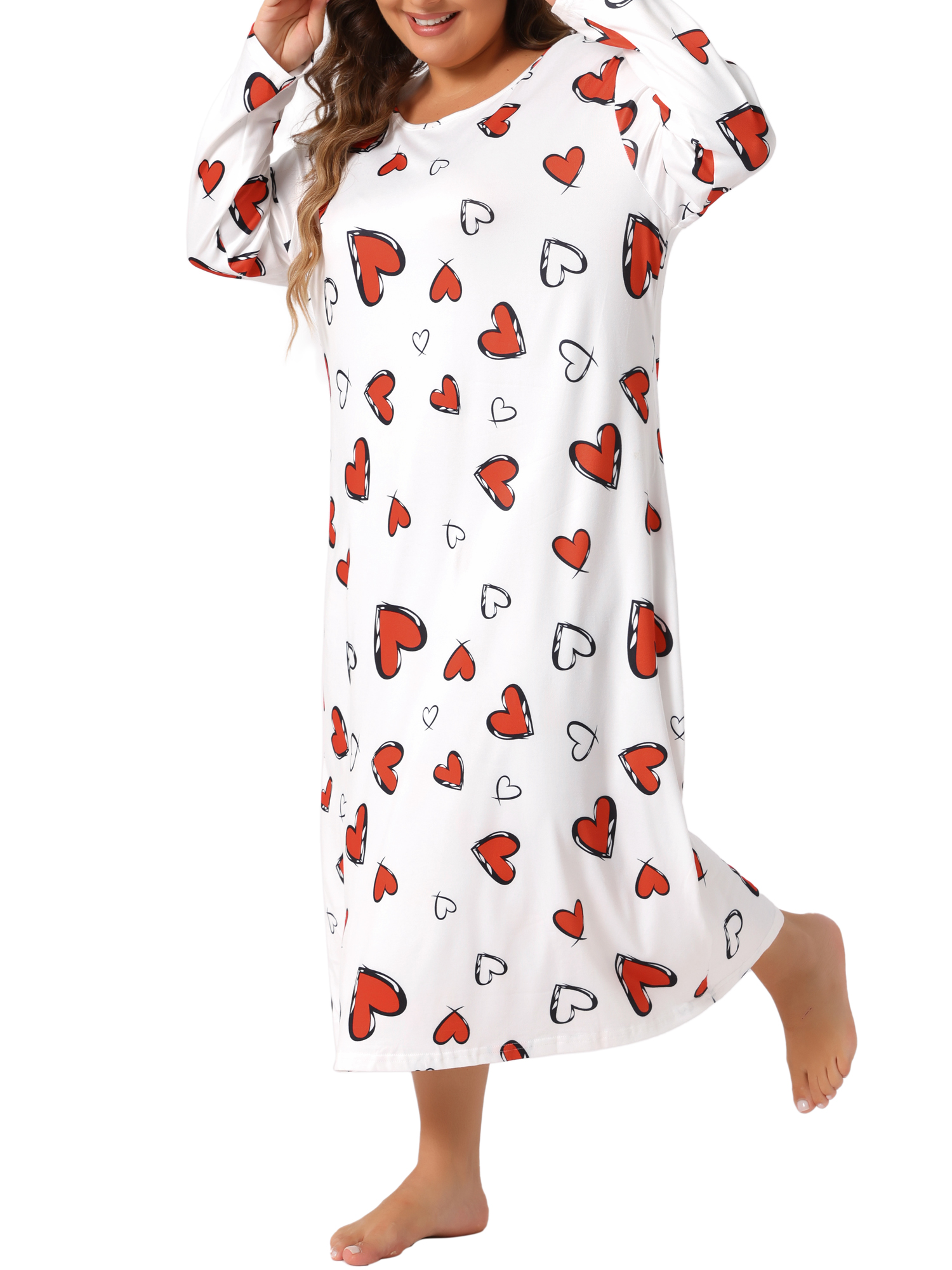 DARING DIVA Women's Plus Size Floral Long Sleeve Casual Nightgowns 4X White