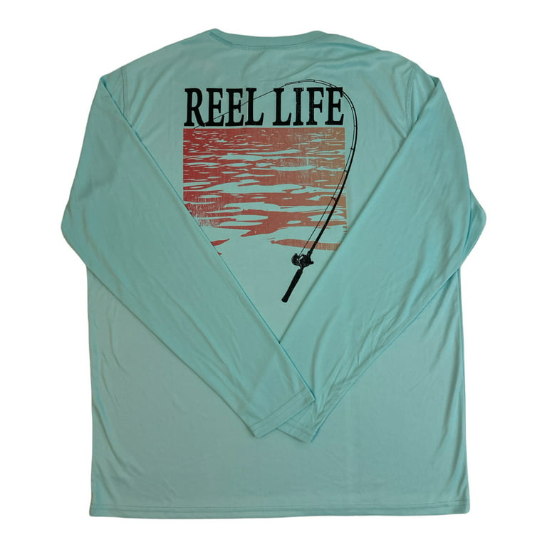 Reel Life Men's Sun Defender Lightweight Long Sleeve UV T-Shirt (Blue Tint,  L) 