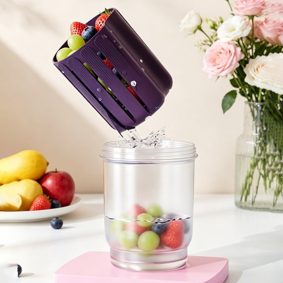 Yooshoverk Round Plastic Salad Cup Portable Microwaveable Breakfast Cup Double-Layer Fruit Cup For Outdoor Picnic Purple Free Size