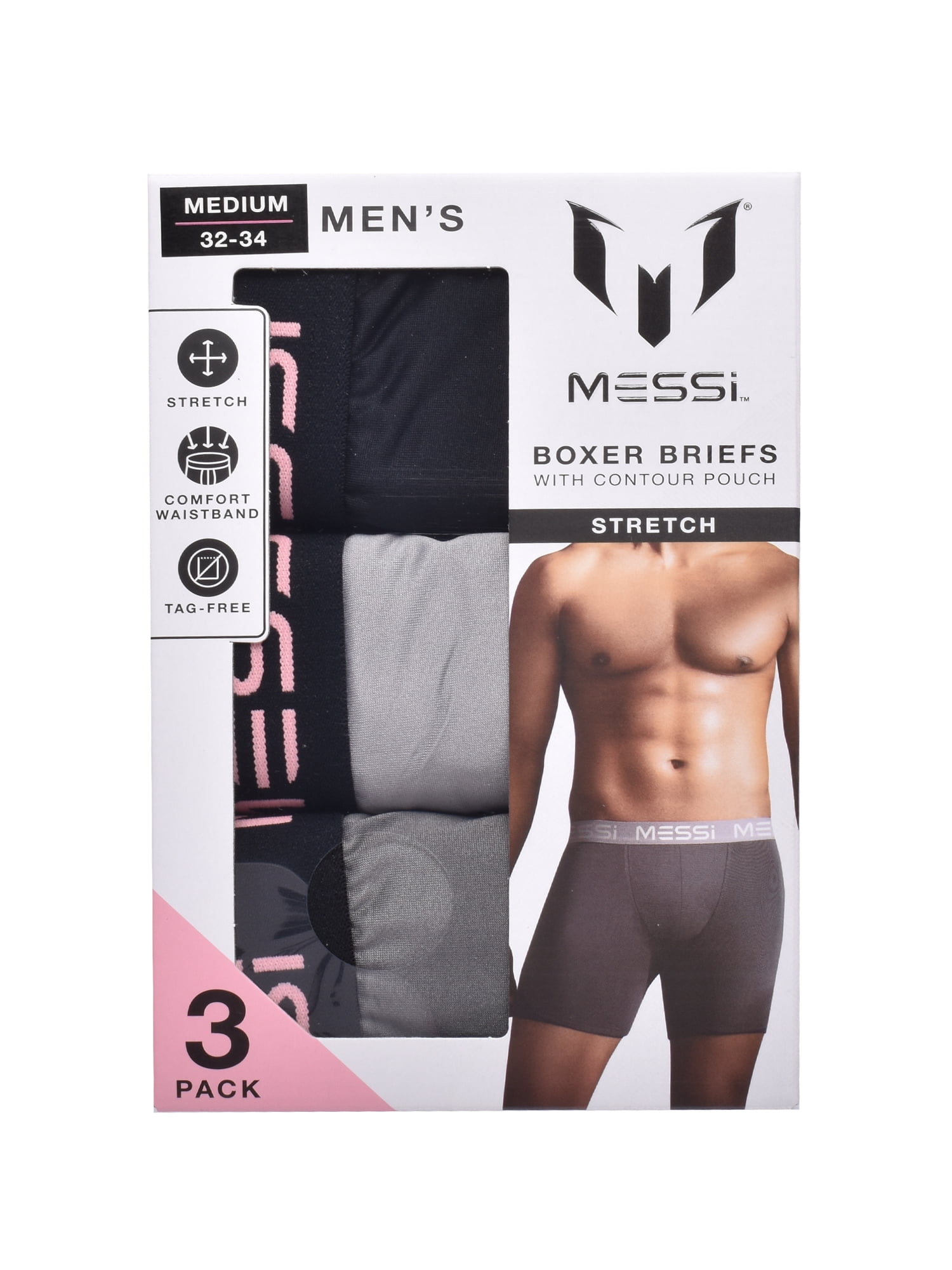 Messi Men's Stretch Boxer Brief Underwear 3-Pack, Sizes S-XL