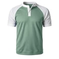 thumbnail image 4 of ZHOGXU Fashion Patchwork Short Sleeve O Neck Men's T Shirts With Button Comfortable Everyday Wear, 4 of 7